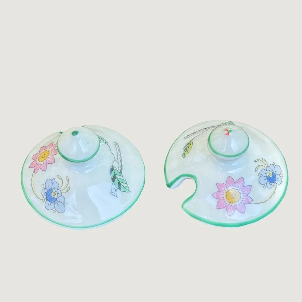 Minton Haddon Hall Bone China Condiment Jars Pots Jam Mustard Set 2 Made England